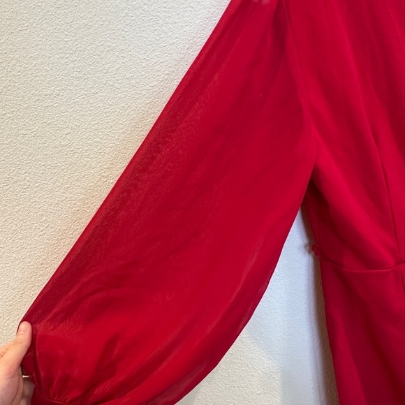 Classy Dinner Red Wrap Dress - Picture 4 of 4